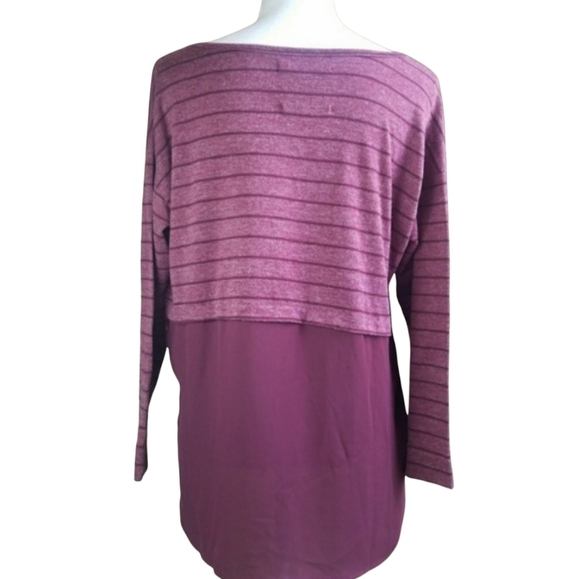 Loft Lounge thin knit maroon top sheer hem M - Picture 5 of 7